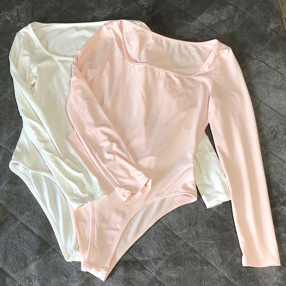 Chic Long Sleeve Bodysuits in Pink and White